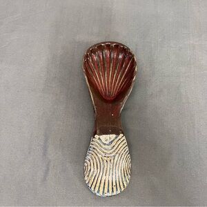 Handmade Signed Pottery Shell Stamped Spoon Rest 8.5x3.25”